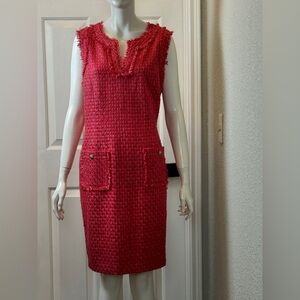 Karl Laggerfield Paris Tweed Midi Formal Front Pockets Party Pink Dress S 14 F7